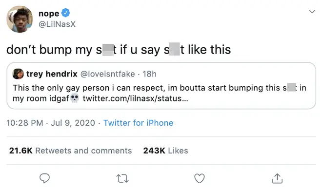 Lil Nas X hit out at the homophobic fan