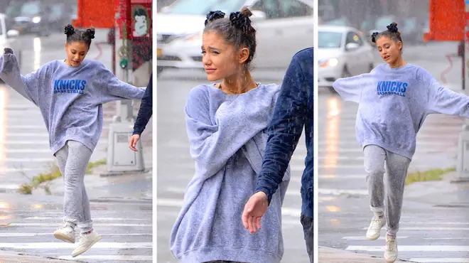 Ariana Grande stepped out in New York in the rain.