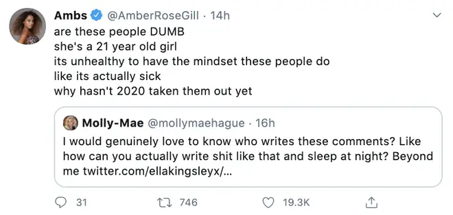 Love Island's Amber Gill shut down the awful comments made about Molly-Mae