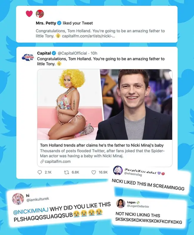 Nicki Minaj liked our tweet about fans claiming Tom Holland is the father of her child