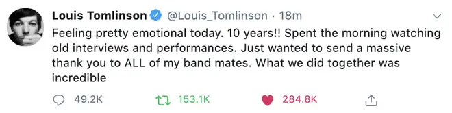 Louis Tomlinson described the 1D anniversary as 'emotional'