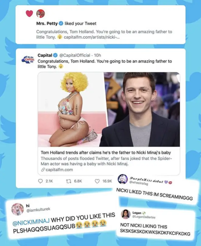 Nicki Minaj liked our tweet about fans claiming Tom Holland was the father of her baby