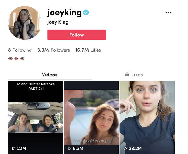 Joey King has a lot of followers on TikTok