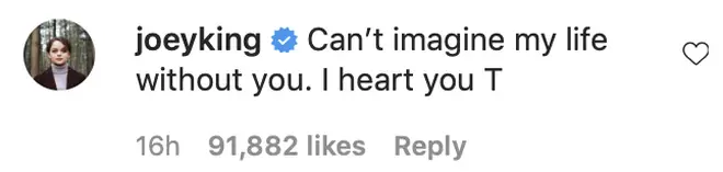 Joey King commented on Taylor's sweet message