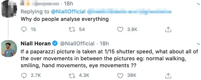 Niall asked fans to consider 'all the other movements in between' the paparazzi pictures