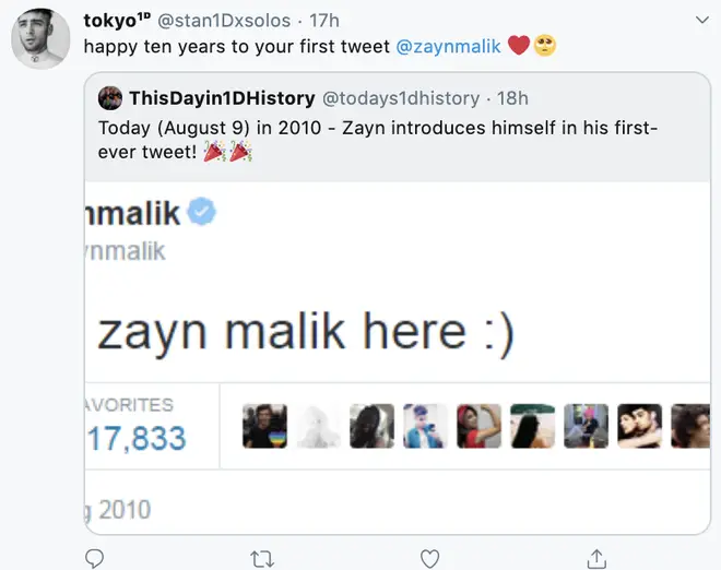 Fans were reminiscing about Zayn's first post on Twitter