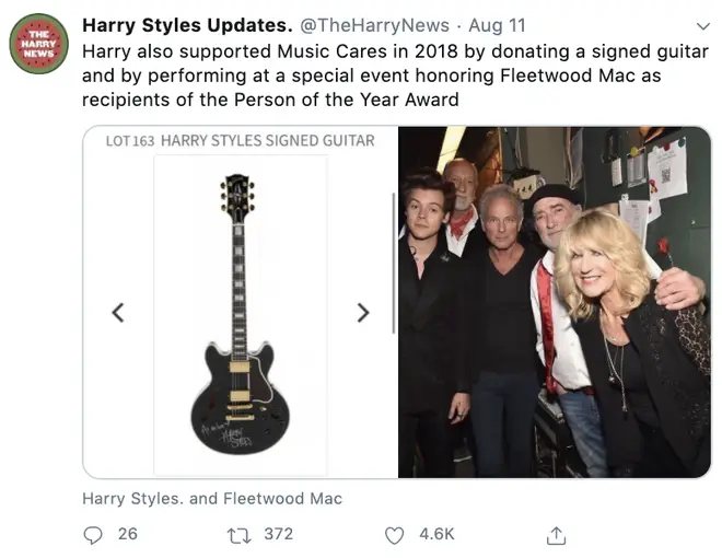 Harry Styles has previously donated to the music organisation