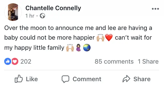 Chantelle confirmed the happy news.