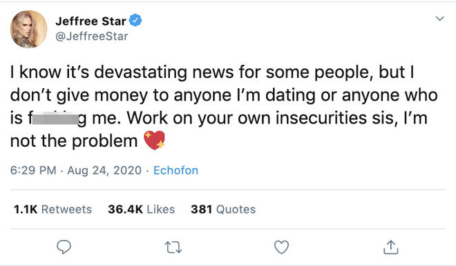 Jeffree Star addressed rumours about her new beau on Twitter