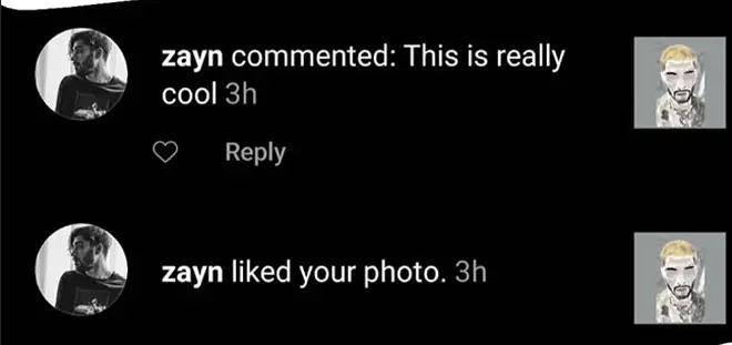 Zayn commented on the fan's Instagram post