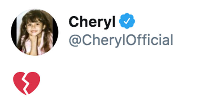 Cheryl broke her social media silence with a simple broken heart following Sarah Harding's news