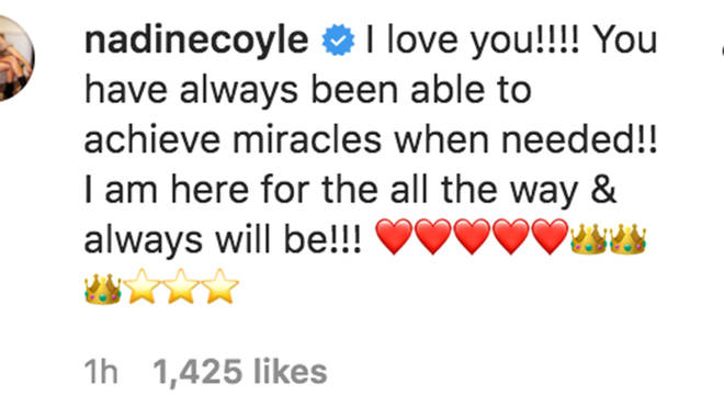 Nadine Coyle offered her support to Sarah Harding on Instagram
