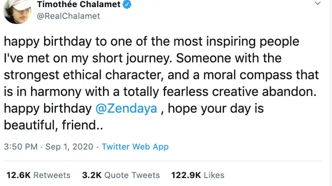 Timothée Chalamet had a cute message for co-star Zendaya