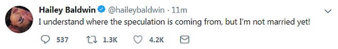 Hailey Baldwin deletes tweet denying she's married