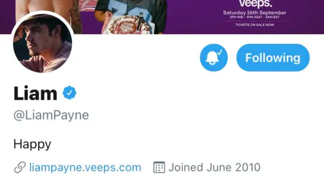 Liam Payne changes his Twitter bio to 'Happy'
