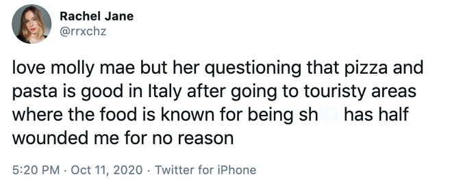 Molly Mae Hague fans criticise her take on Italian food