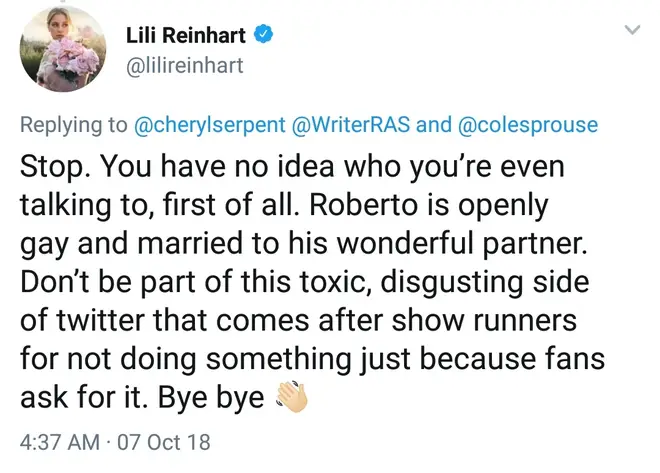 Lili Reinhart Twitter Response