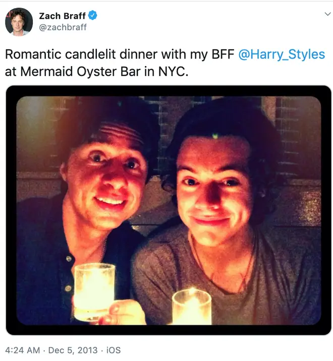 Zach Braff and Harry Styles at their candlelit dinner in 2013