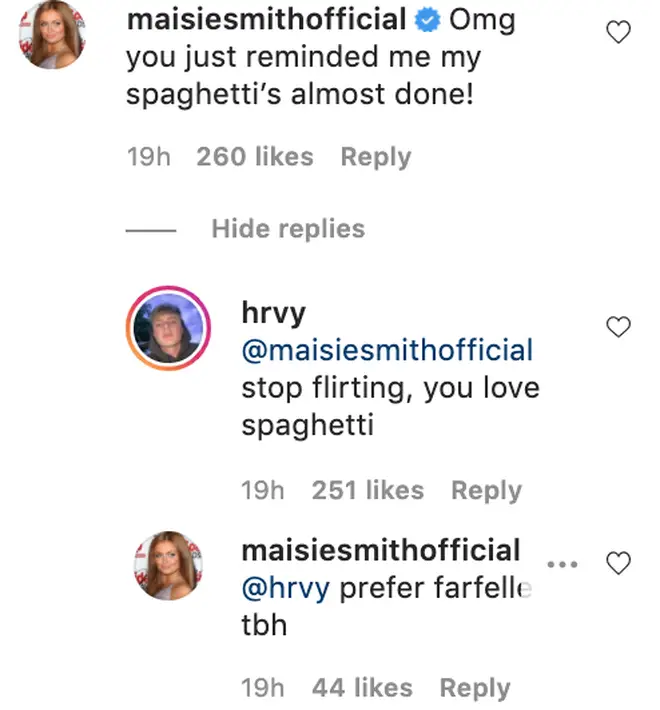 Maisie continued to bombard HRVY's Instagram with comments