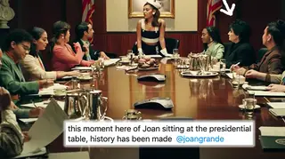 Ariana Grande fills presidential table with loved ones in 'Positions' music video