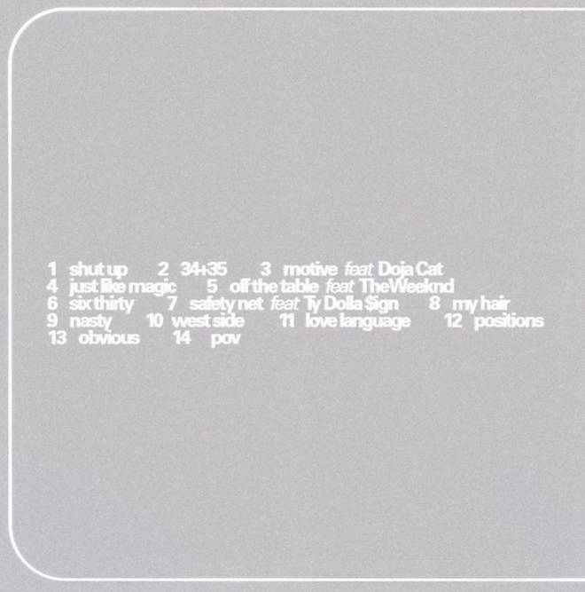 Ariana Grande shared the track list for 'Positions'