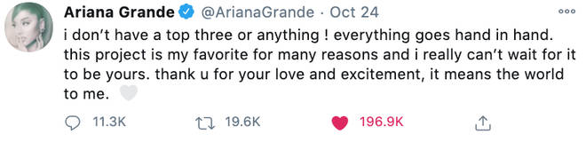 Ariana Grande called her new album her 'favourite project'