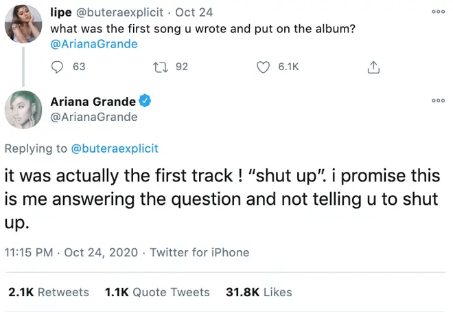 Ariana Grande said 'Shut Up' was the first song she wrote for 'Positions'