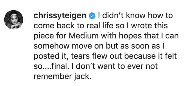 Chrissy Teigen shared a screenshot of her essay on Instagram with her 32.9million followers.