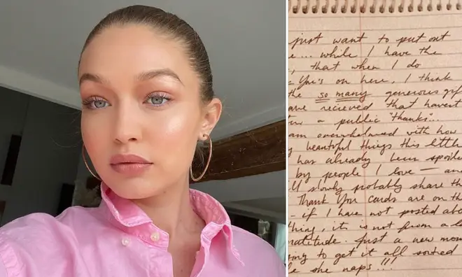 Gigi Hadid shared the handwritten note on Instagram.