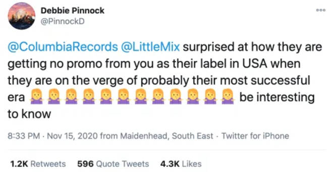 Debbie Pinnock put Columbia Records on blast on Twitter.