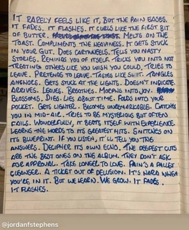 Jade shared the handwritten note on her Instagram Story.
