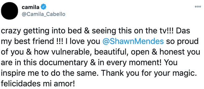 Camila Cabello was excited to see Shawn Mendes' documentary at the top of her Netflix