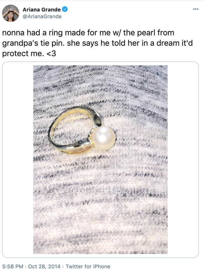 Ariana Grande's grandmother gifted her her grandpa's pearl when she was younger