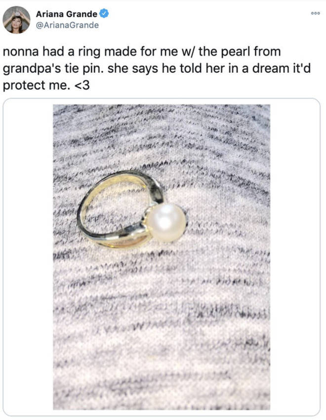 Ariana Grande fans think the pearl is from her grandfather
