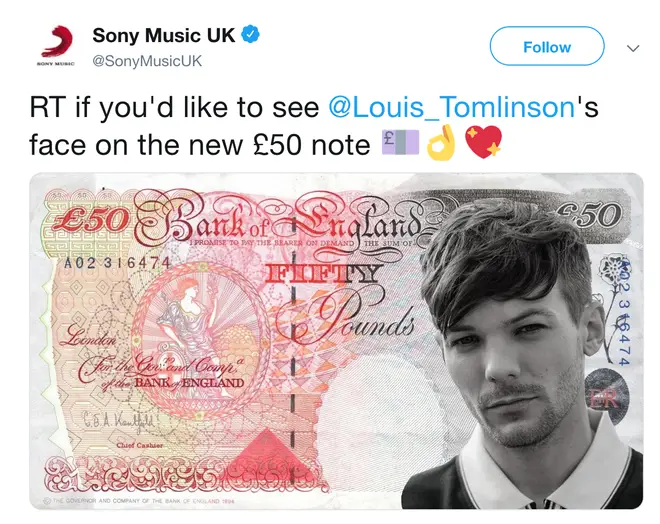 Liam Payne revealed his desire for Louis Tomlinson to be the face of the new £50 note