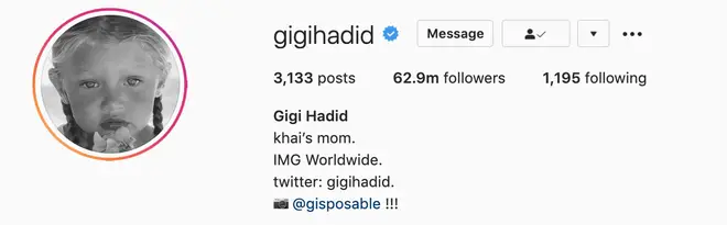 Gigi Hadid revealed her daughter's name in her Instagram bio