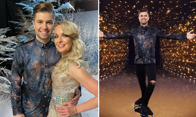 Sonny Jay and partner Angela Egan are attempting a tricky lift for Dancing on Ice