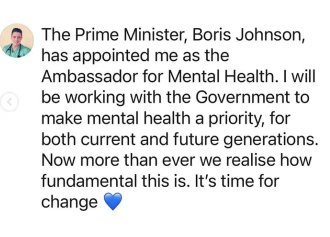 Dr Alex reveals he has been appointed as the Ambassador for Mental Health by the PM