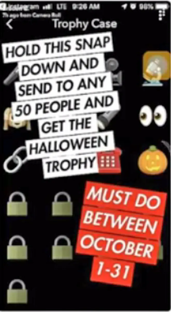Snapchat users have been sharing a fake post about a Snapchat Halloween Trophy