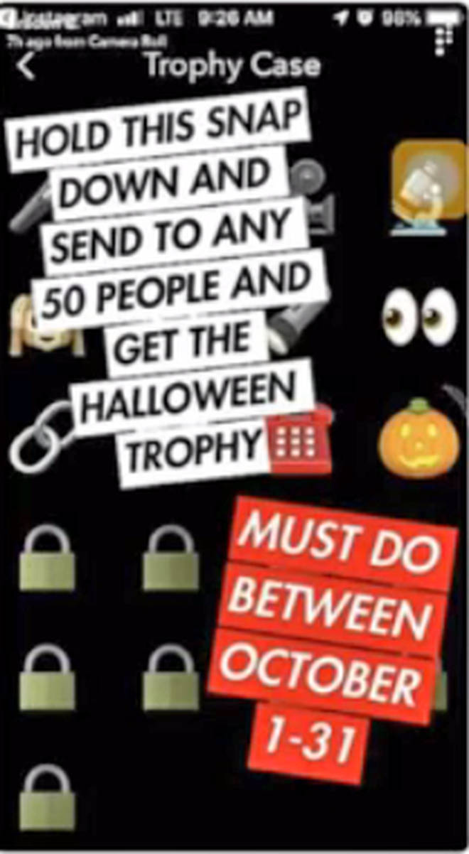 Snapchat users have been sharing a fake post about a Snapchat Halloween Trophy