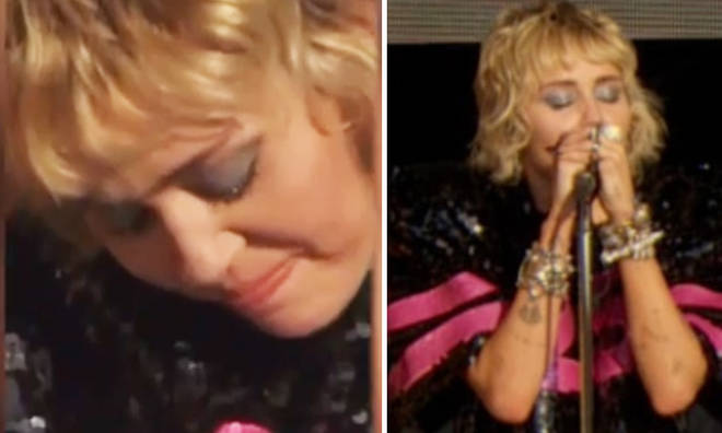Miley Cyrus breaks down crying during 'Wrecking Ball' performance