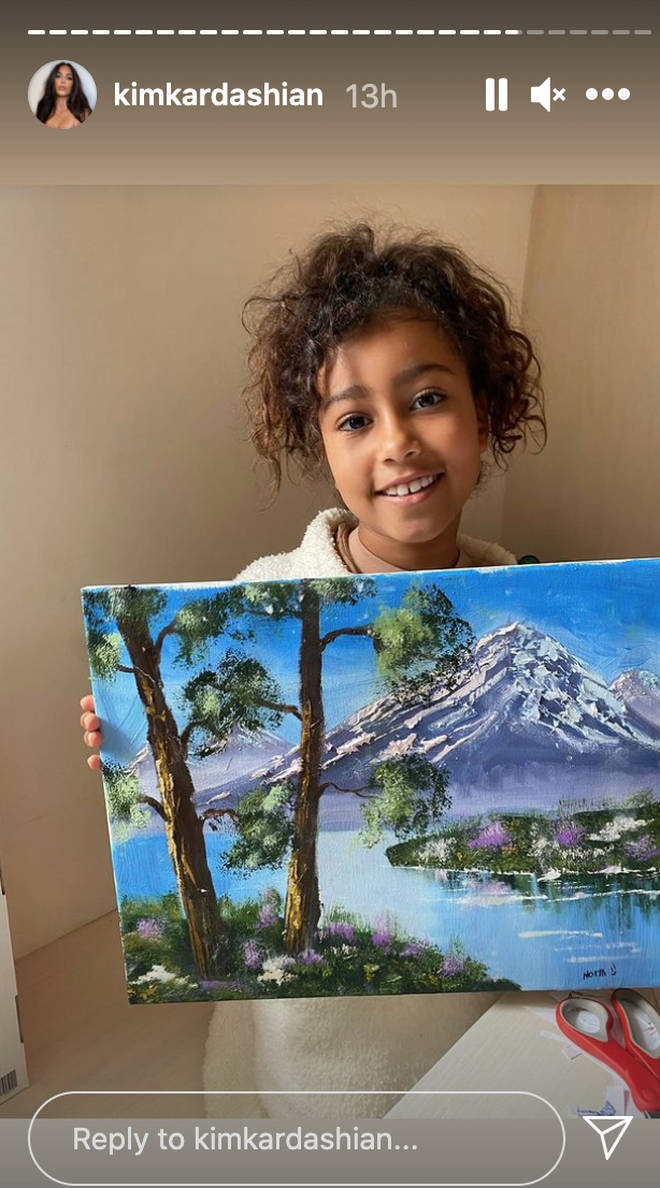 Kim Kardashian shared a snap of North holding her oil painting.