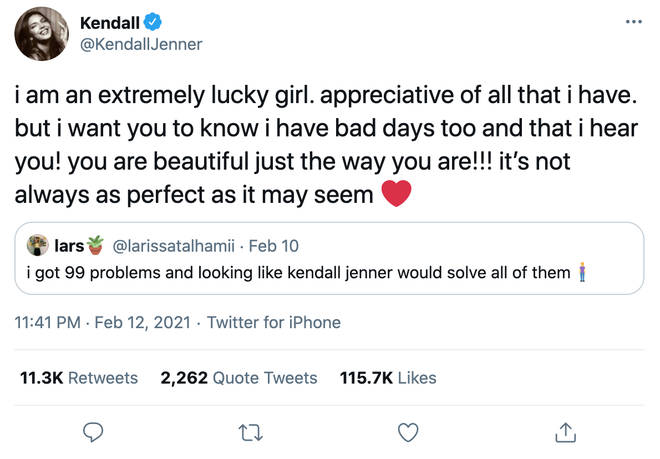 Kendall Jenner shared some inspiring words on Twitter.