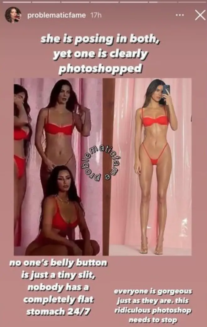 An Instagram account called out Kendall's pic, claiming she 'edited' it.