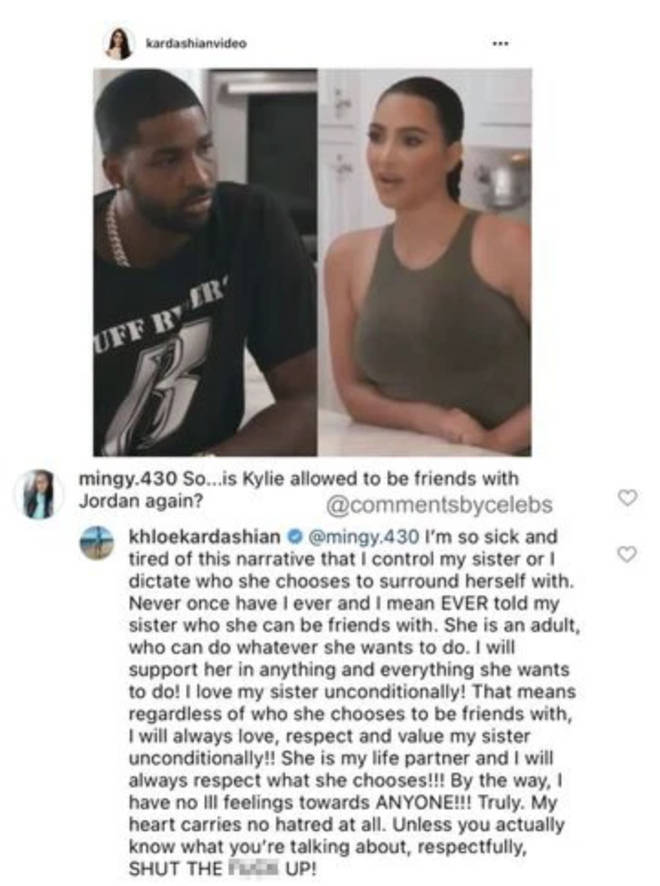 Khloé Kardashian tells a fan to 'shut the f*** up' over Jordyn Woods comment