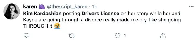 Kim Kardashian's fans reacted to her listening to 'Drivers License'.