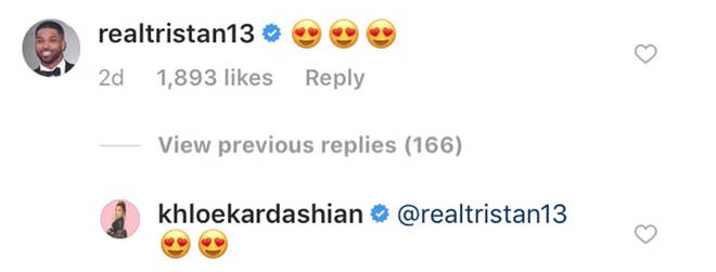 Tristan and Khloé leave love heart eye emojis to each other on Instagram