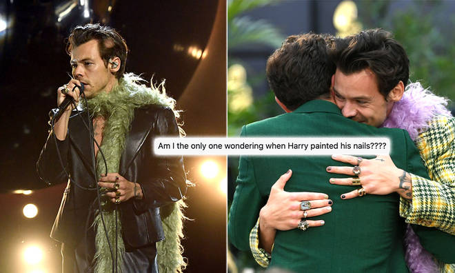 Did Harry Styles paint his nails backstage during The Grammys?