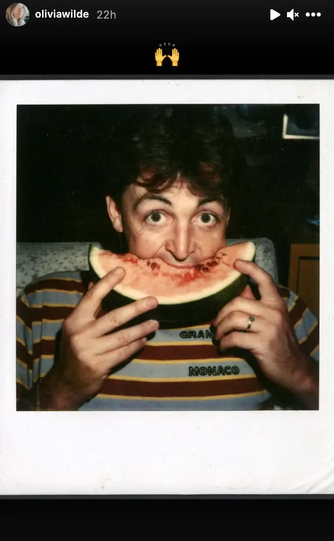Olivia Wilde posted a picture of Paul McCartney eating a watermelon to her Instagram