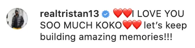 Tristan Thompson tells Khloé he loves her on Instagram
